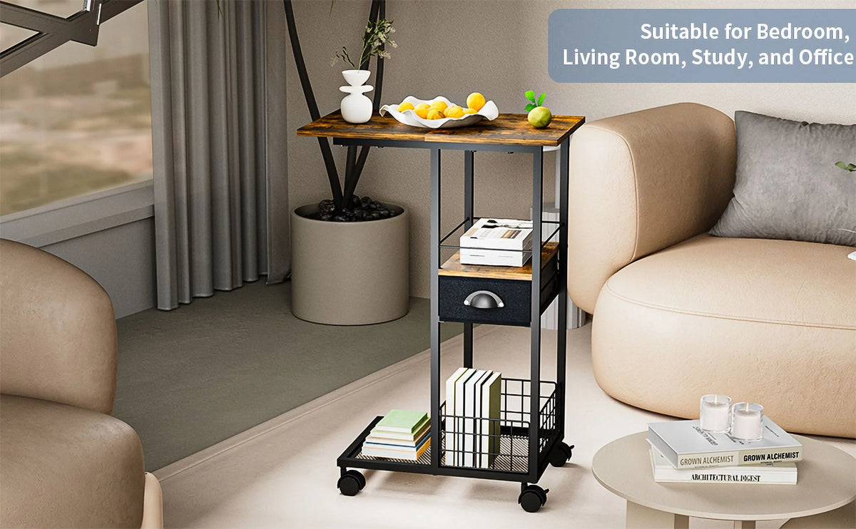 C-Shape Metal End Table with Drawer G914643