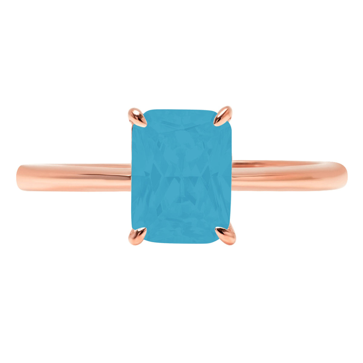 Radiant Cut Blue Simulated Turquoise 14k Pink Rose Gold Solitaire Ring Size 5.75 P845