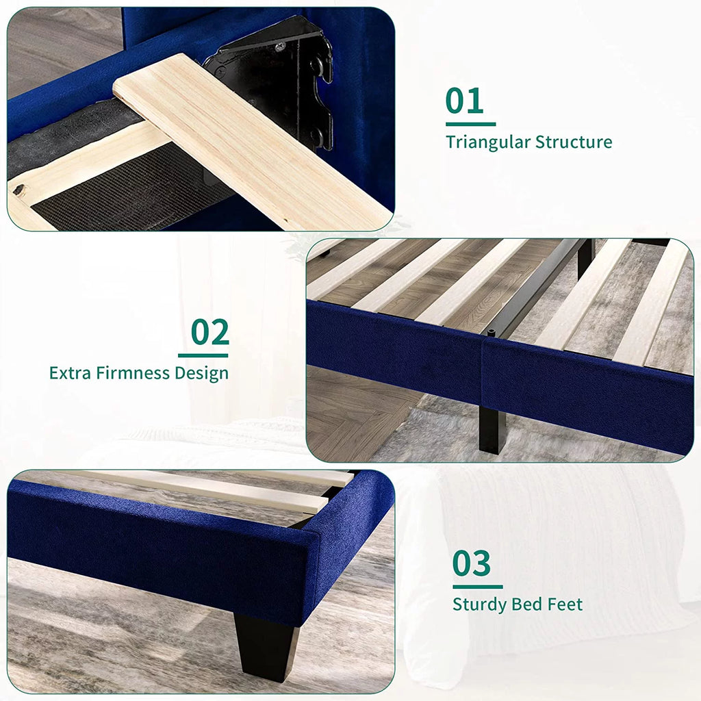 Navy Blue Velvet Upholstered Platform Bed Full G52505