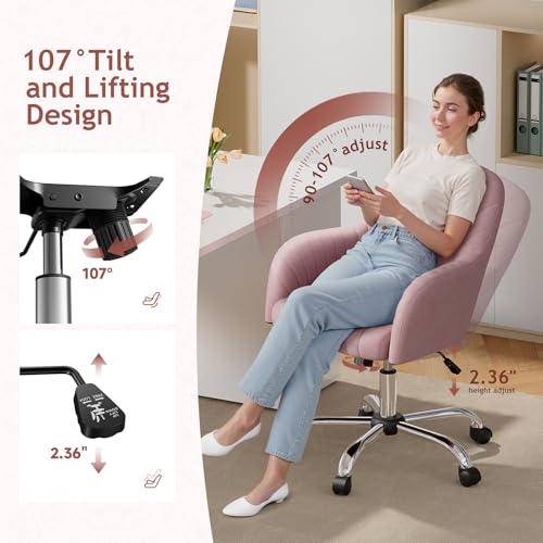 Pink Velvet Upholstered Swivel Office Chair with Arms O892292
