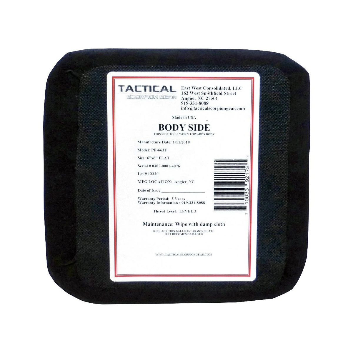 Level III+ PE Polyethylene Body Armor Plate C574