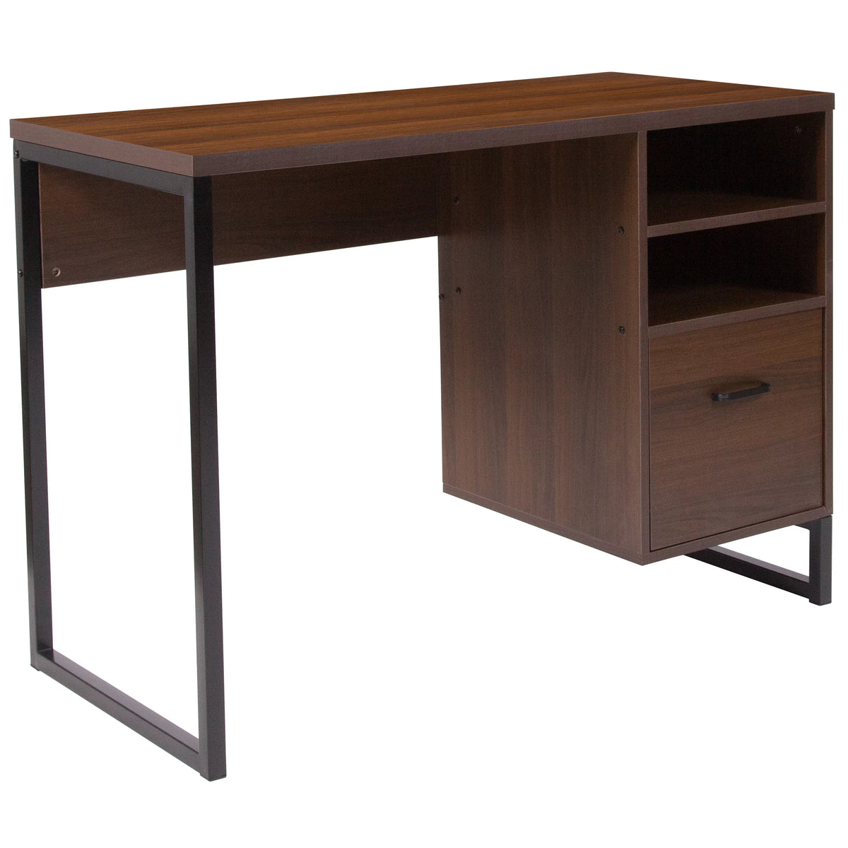 Rustic Coffee Wood Grain Computer Desk with Metal Frame K9371