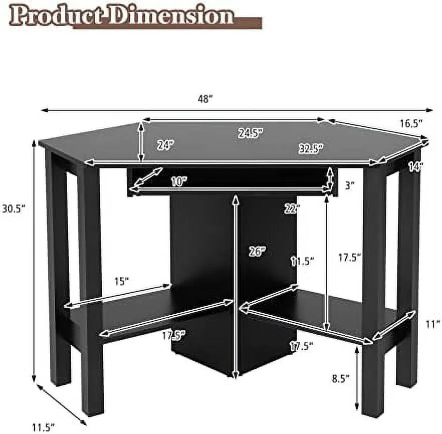 Corner Desk with Keyboard Tray and Shelves J8658