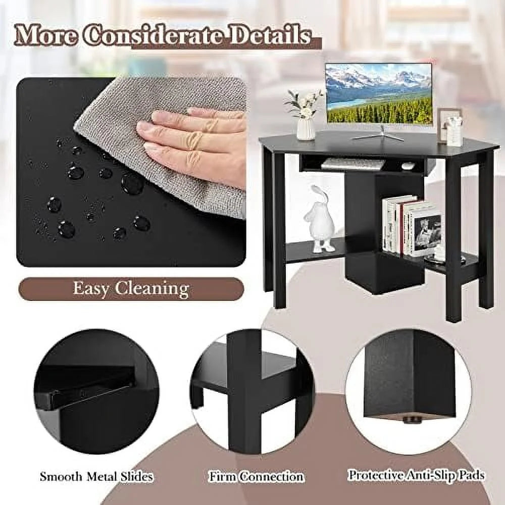 Corner Desk with Keyboard Tray and Shelves J8658