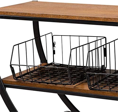 Brown Finished Wood and Black Finished Metal Console Cart C8157