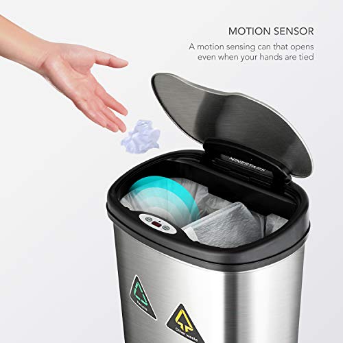 Automatic Touchless Motion Sensor Semi-Round Trash Can/Recycler, 18.5 Gal. 70 L., Stainless Steel U96636