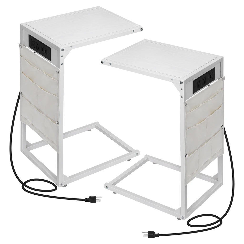 White C Shaped Side Table with Charging Station Y604874