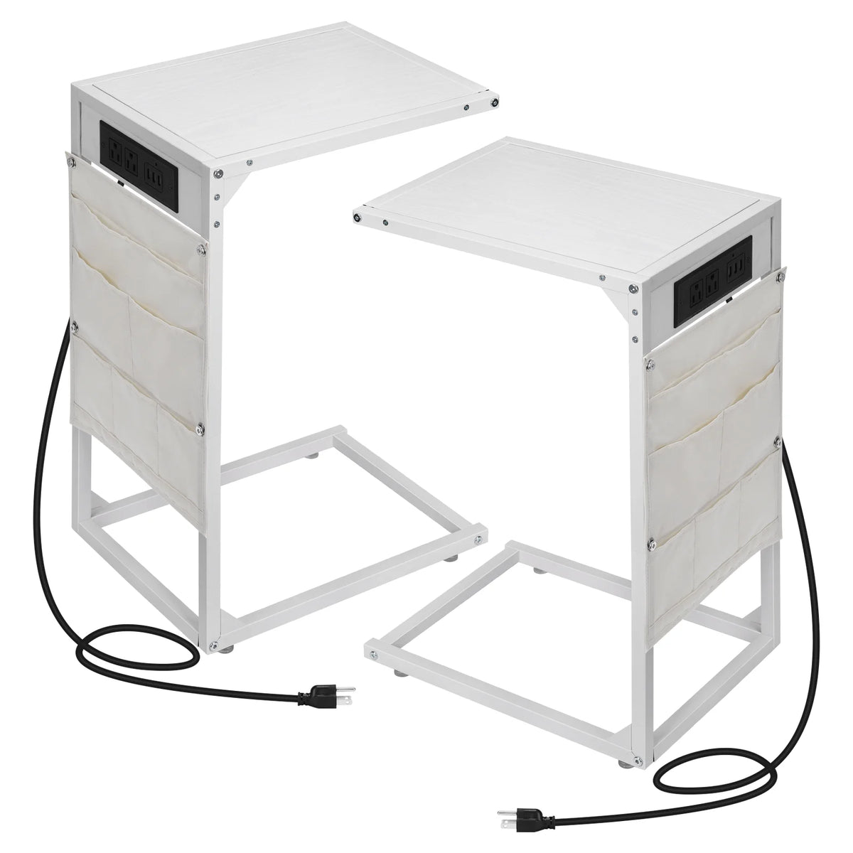 White C Shaped Side Table with Charging Station Y604874