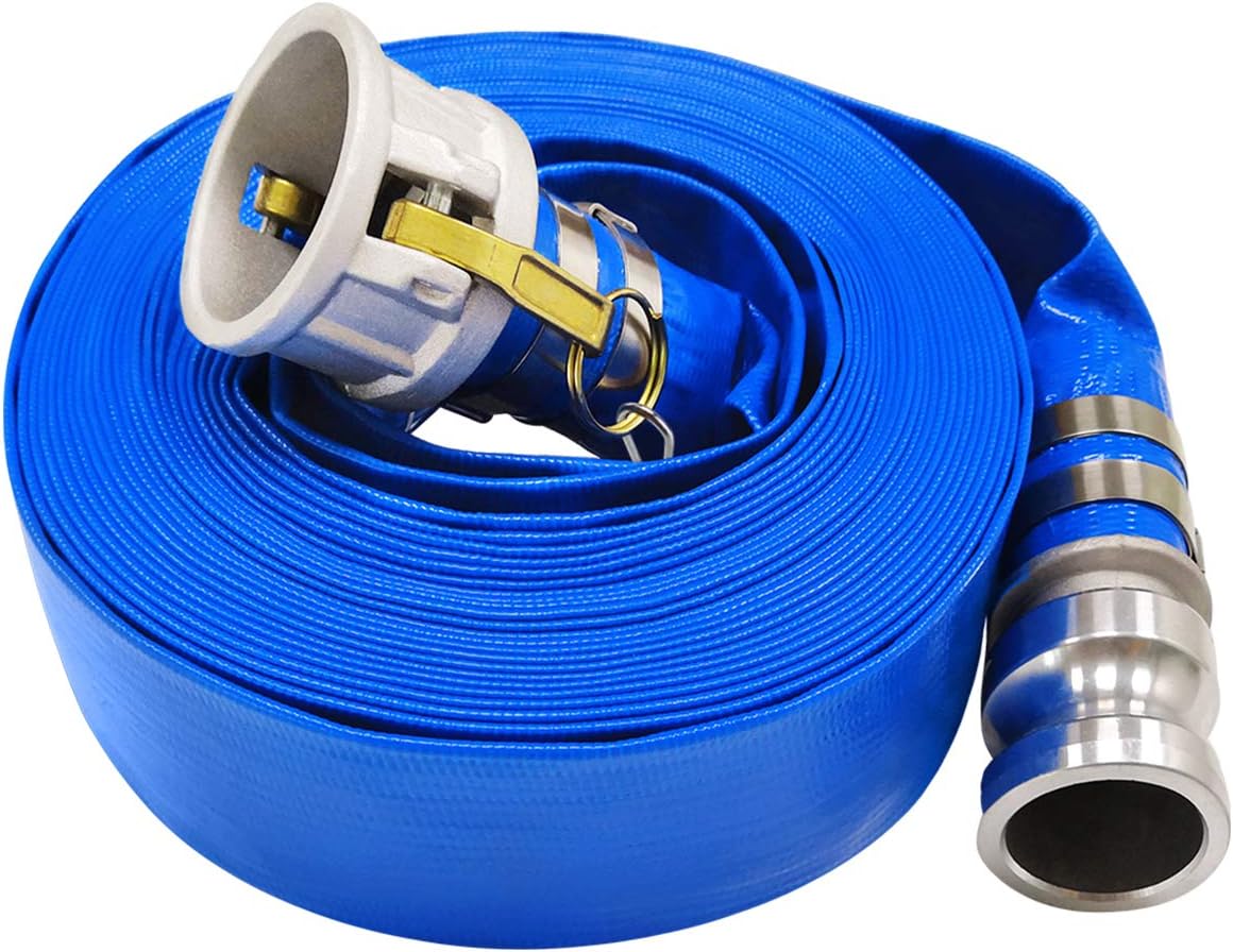1-1/2 x 50ft PVC Lay Flat Discharge Hose with Aluminum Camlock Fittings, Pack of 2 Y193518
