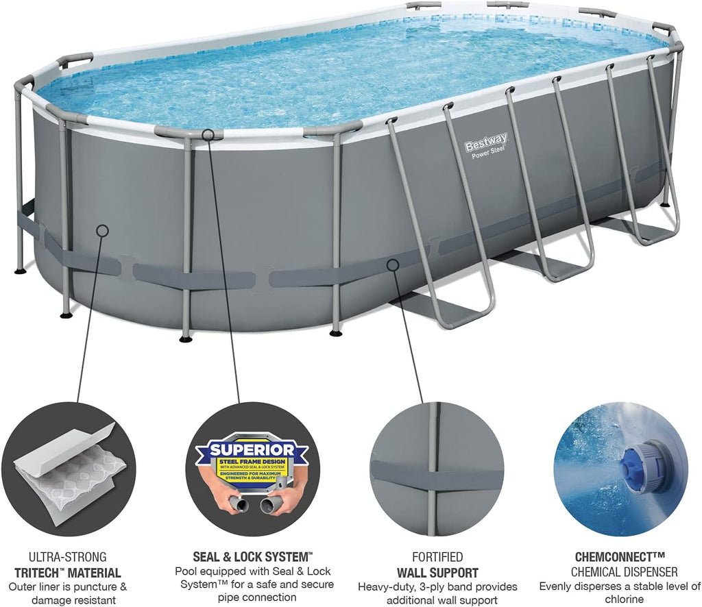 18' x 9' x 48 Outdoor Oval Frame Above Ground Swimming Pool Set with 1500 GPH Cartridge Filter Pump, Cover, & Ladder Y47465
