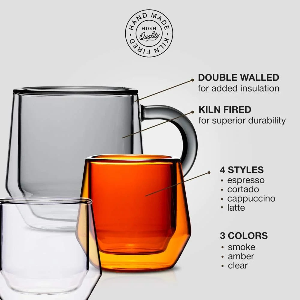 Clear 4Oz Double Walled Glass Espresso Cups with Handles D24058