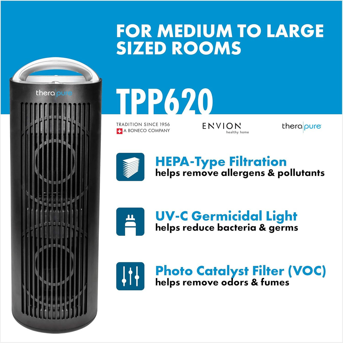 Tower Air Purifier with Handle, HEPA-Type Filter U757217