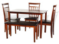 5 Pcs Rectangular Table 3 Wooden Chairs Bench Medium Brown I505