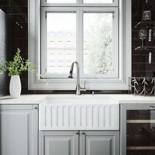 30x22 Matte Stone Farmhouse Kitchen Sink and Stainless-Steel Faucet Set P4813