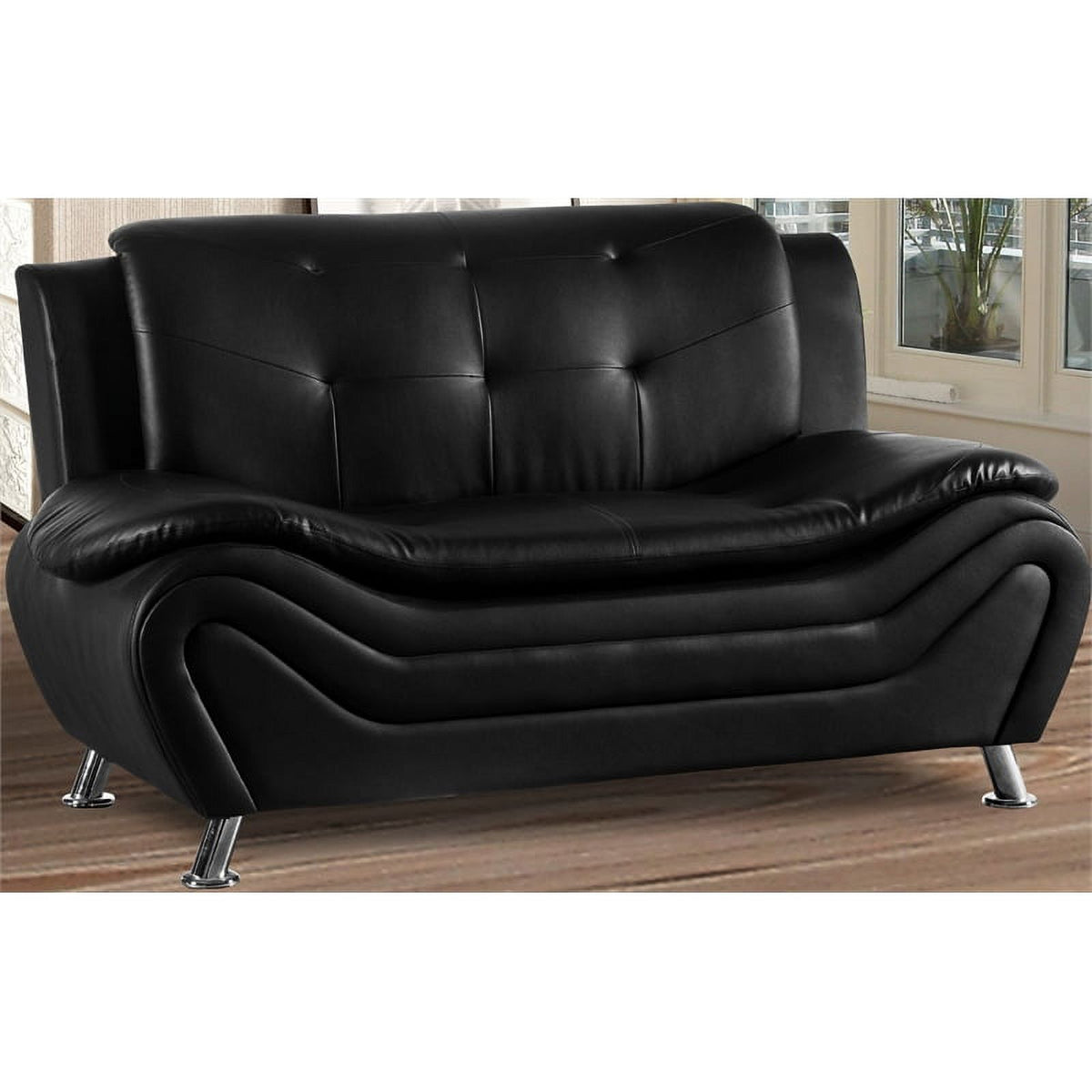 3-Piece Faux Leather Loveseat and 2 Club Chairs in Black U33107