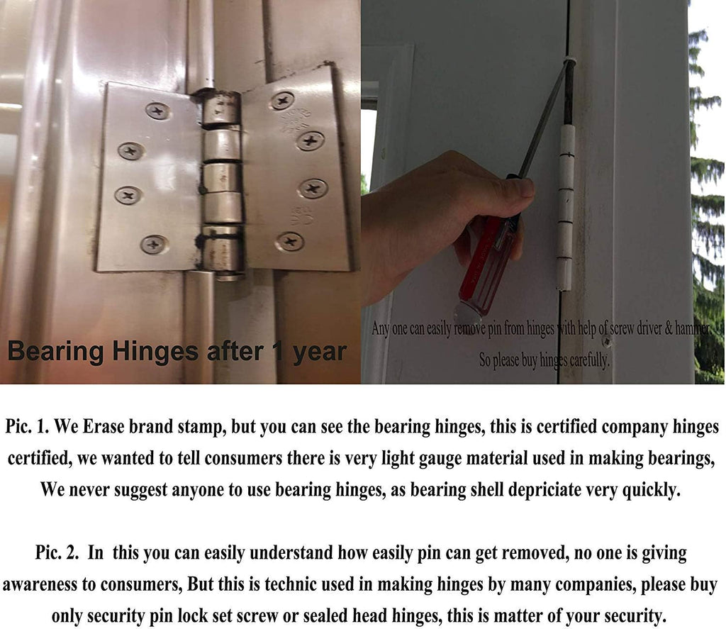4 Inch Stainless Steel Hinge with Removable Pin, Satin Finish, Heavy Duty, 3 Hinges with 24 Screws X8213