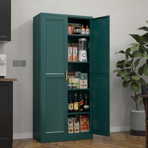 71" Tall White Metal Storage Cabinet with Doors and 4 Shelves Z645364