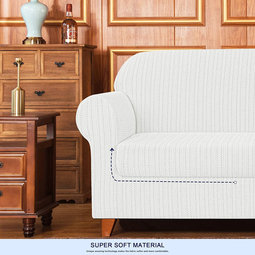 White Striped Polyester 2-Piece Slipcovers O424