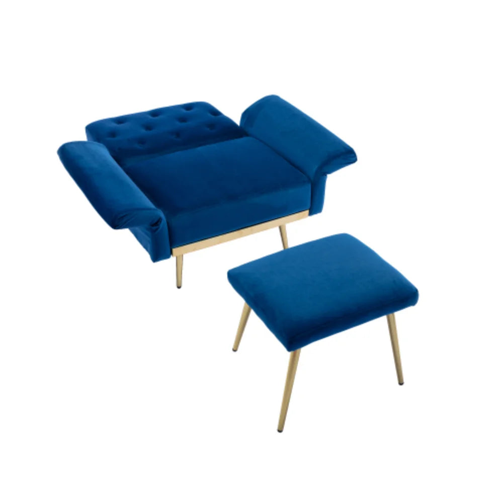 Navy Velvet Accent Chair with Ottoman I422