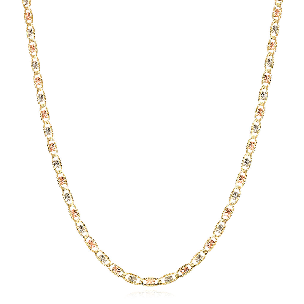 Solid 14K Gold Tri-Color 4mm Diamond-Cut Chain Necklace 18"-24" L555