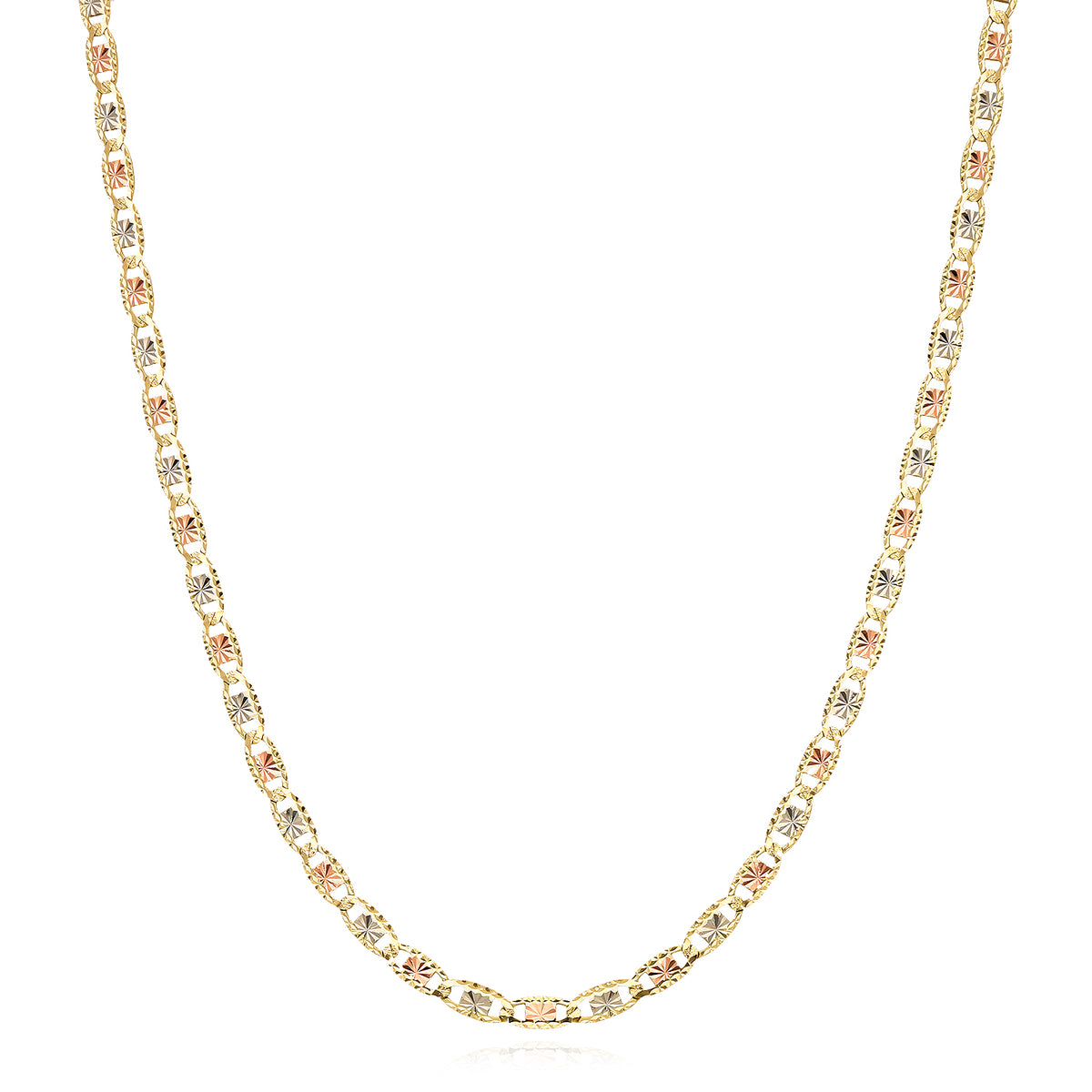 Solid 14K Gold Tri-Color 4mm Diamond-Cut Chain Necklace 18"-24" L555