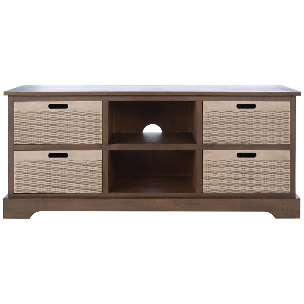 4 Drawer Distressed White Media Stand T5798