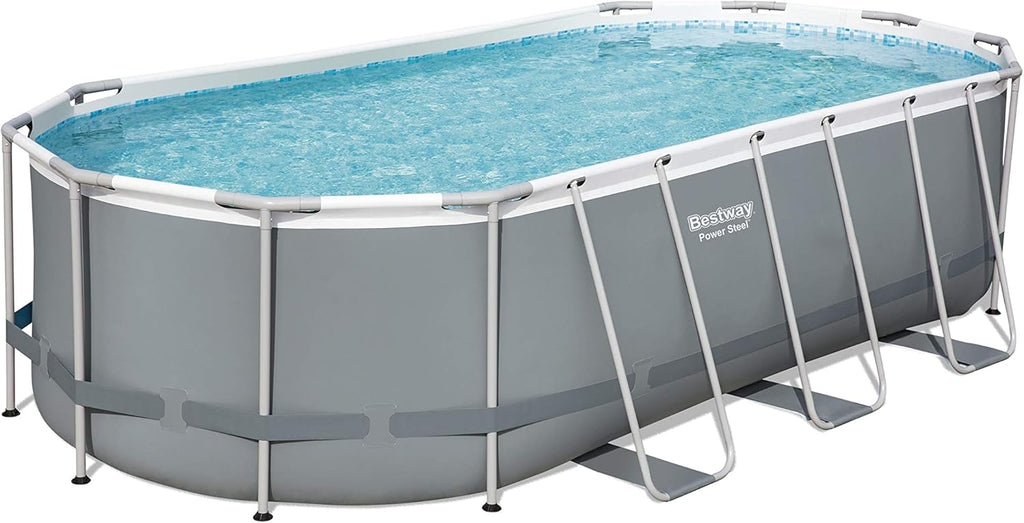 18' x 9' x 48 Outdoor Oval Frame Above Ground Swimming Pool Set with 1500 GPH Cartridge Filter Pump, Cover, & Ladder Y47465