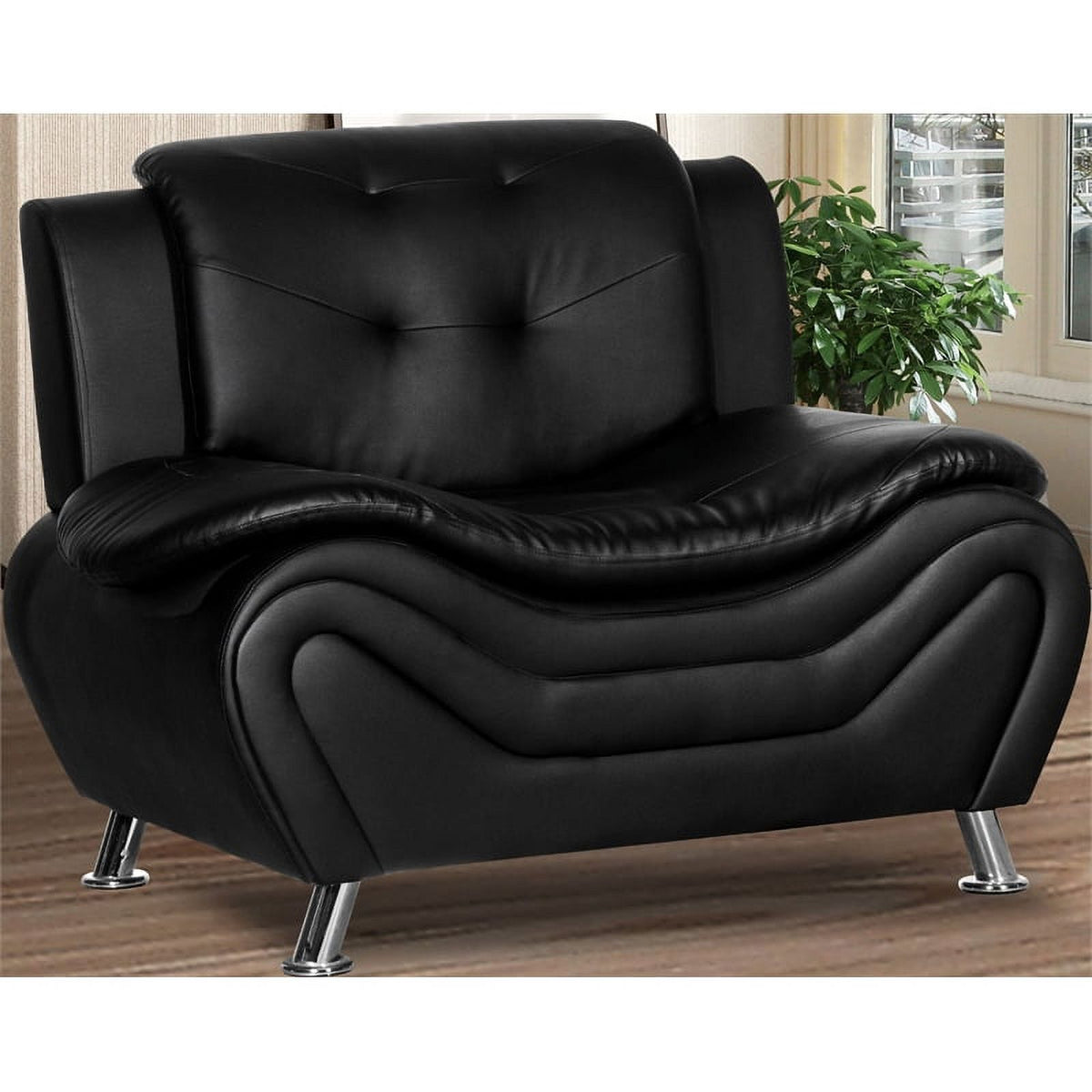 3-Piece Faux Leather Loveseat and 2 Club Chairs in Black U33107