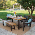 6 Piece Acacia Wood Dining Set with Wicker Stacking Chairs K13430