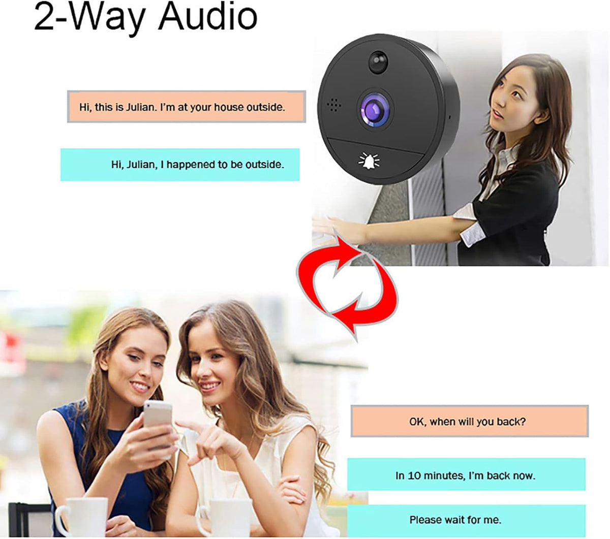 1080P WiFi Video Doorbell Peephole Camera 4.3 Inch Motion Detection D46348