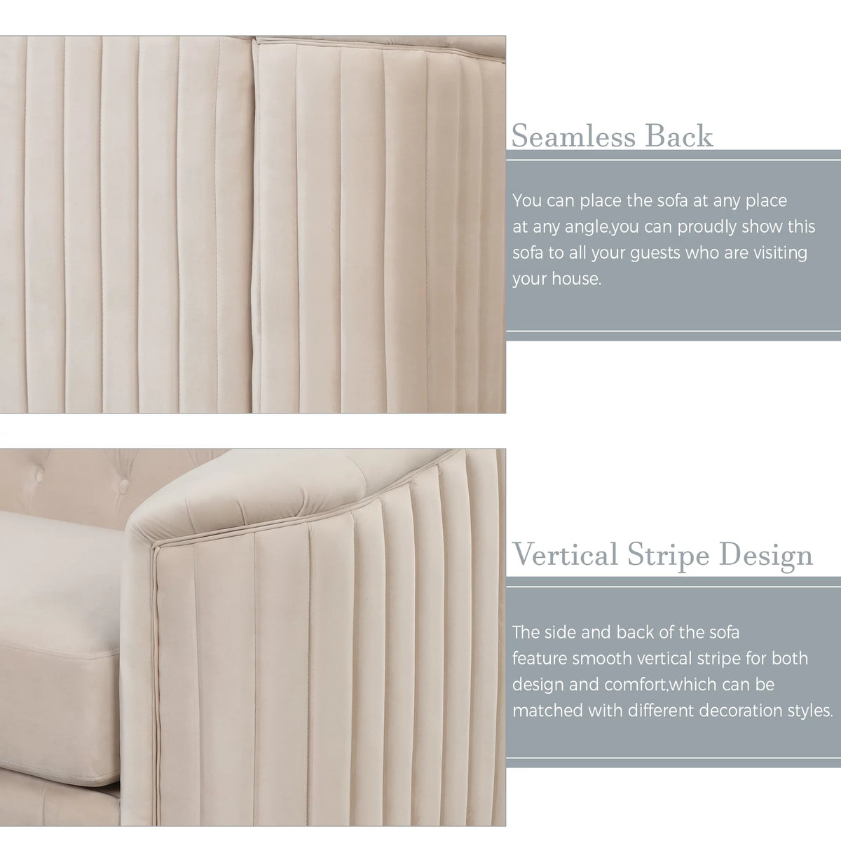 64" Beige Velvet Upholstered Loveseat Sofa B58187
