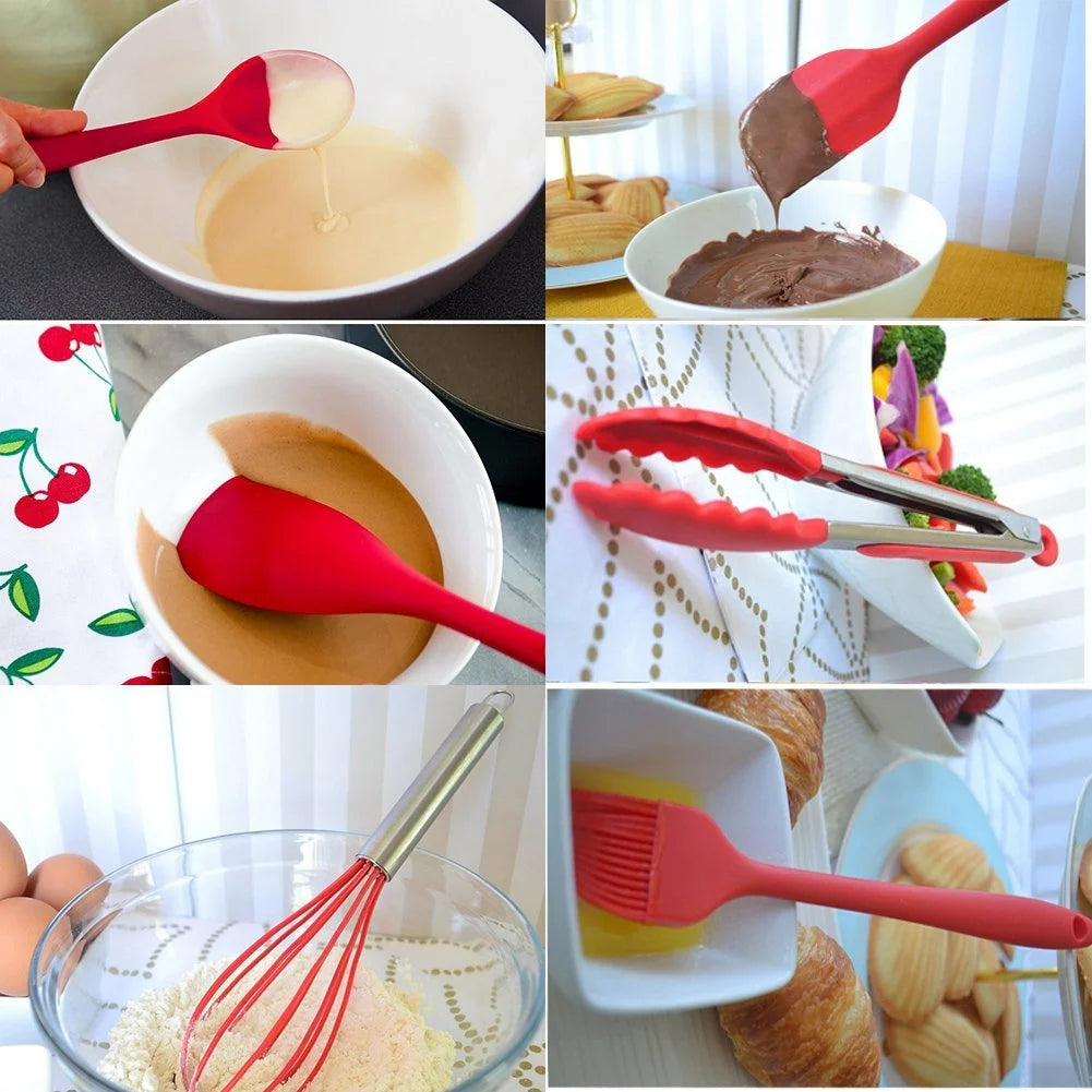 10 Pc Silicone Kitchen Cooking Utensils Set (Red) G77409