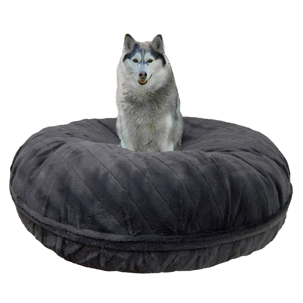 Small 30 inch Gray Faux Fur Bagel Pet Bed P9775