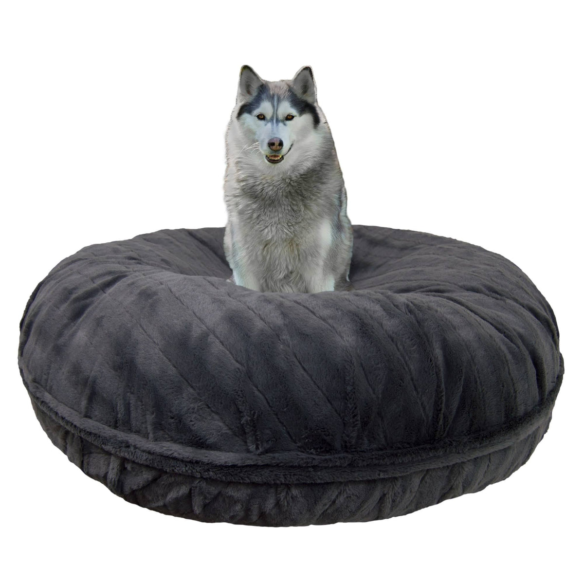 Small 30 inch Gray Faux Fur Bagel Pet Bed P9775