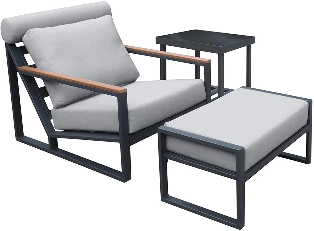 3PCS Gray Outdoor Aluminum Recliner Lounge Chair Set with Ottoman & Side Table V211