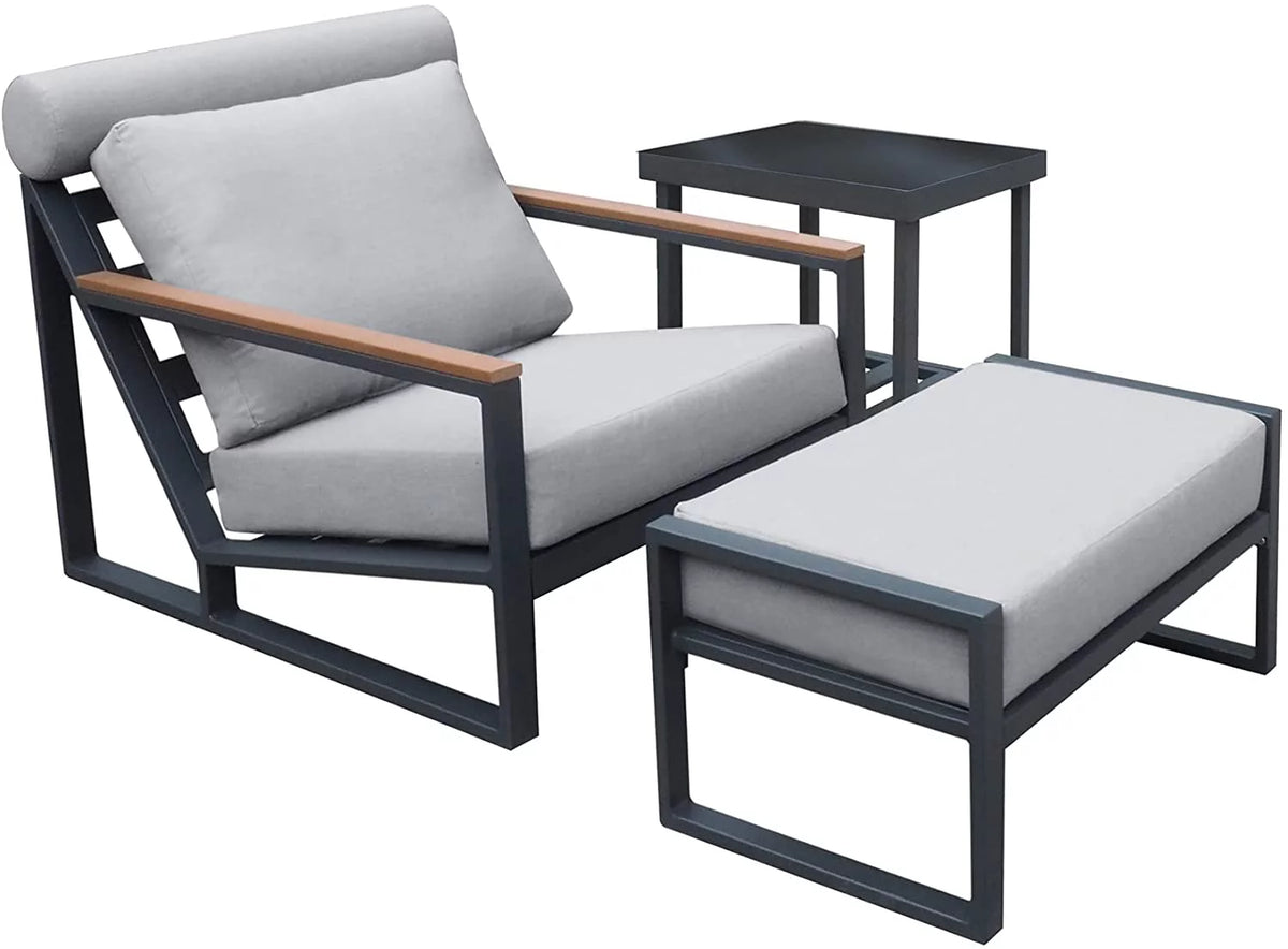 3PCS Gray Outdoor Aluminum Recliner Lounge Chair Set with Ottoman & Side Table V211