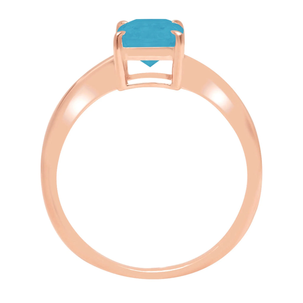 Radiant Cut Blue Simulated Turquoise 14k Pink Rose Gold Solitaire Ring Size 5.75 P845