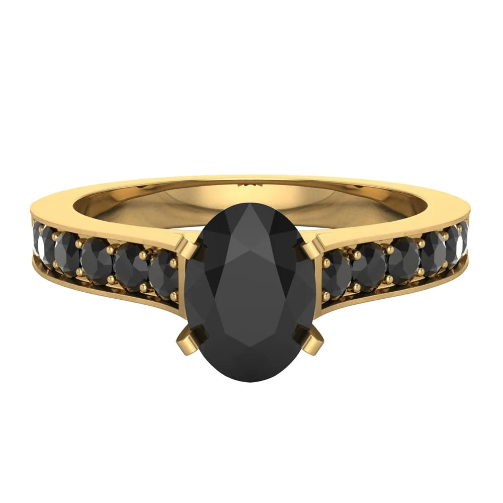 Black Diamond Engagement Ring Oval 1.00 Carat 14K Gold B233996