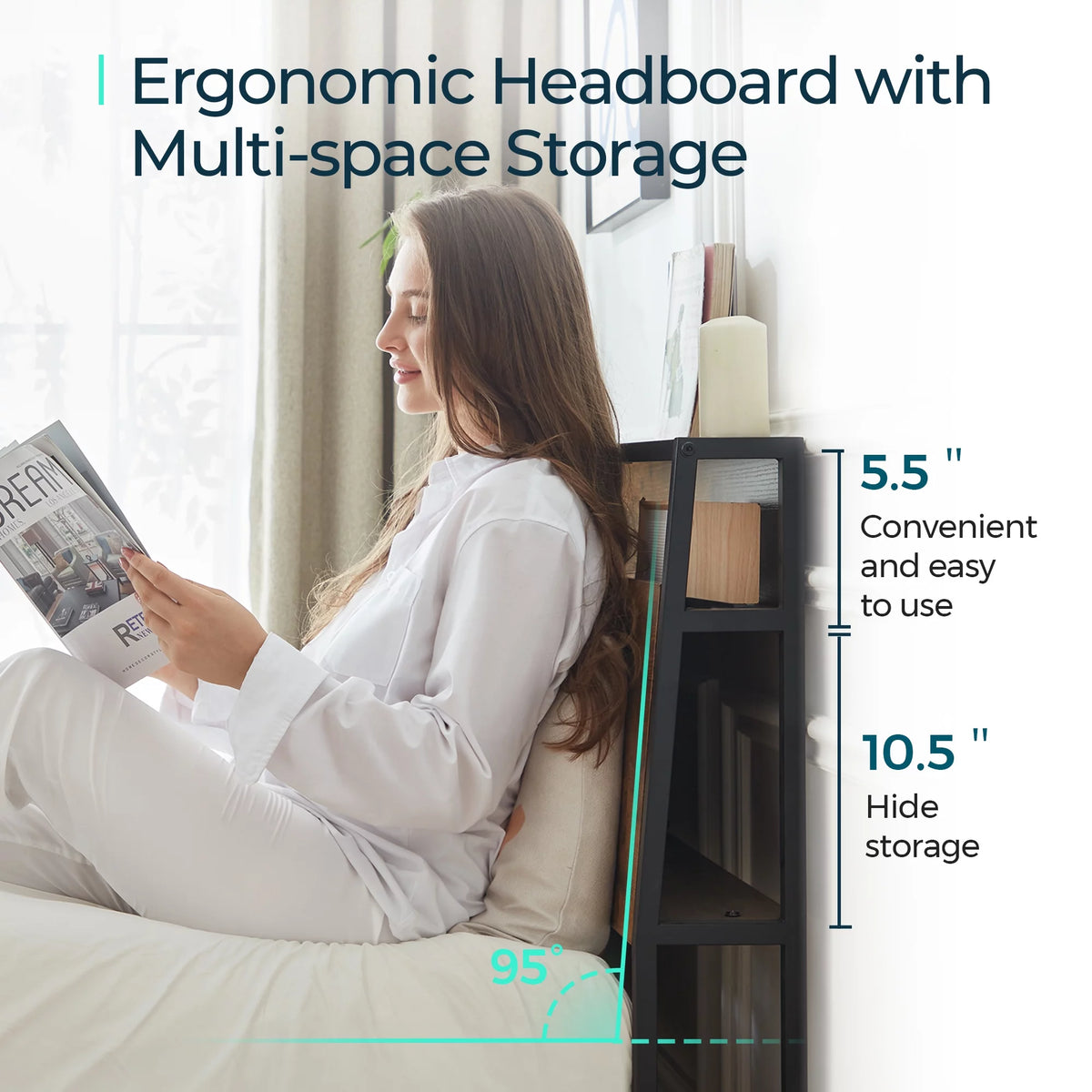 Full Size Platform Bed Frame with Headboard and Storage Shelves W473182