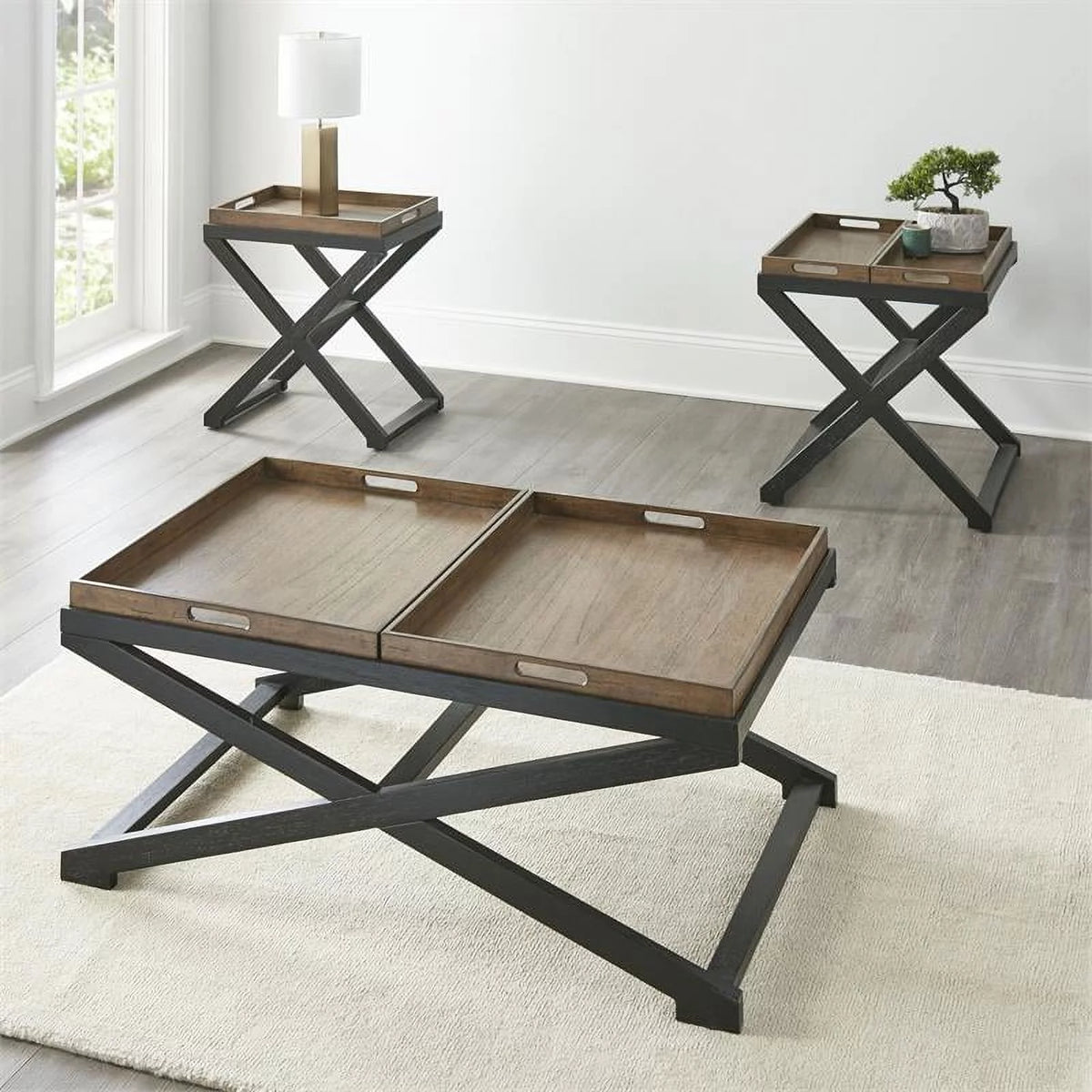 Walnut and Ebony Solid Wood End Table Q702271
