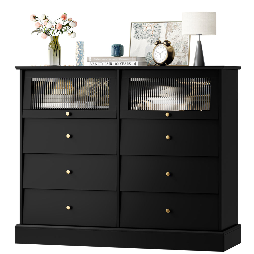 Black 8 Drawer Glass Door Wood Dresser U193929