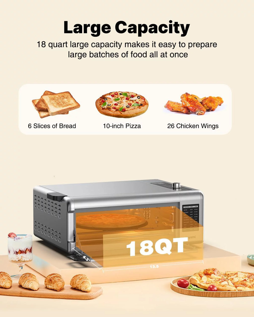 18QT Convection Air Fry Oven and Indoor Grill Combo with 6 Nonstick Accessories B42052