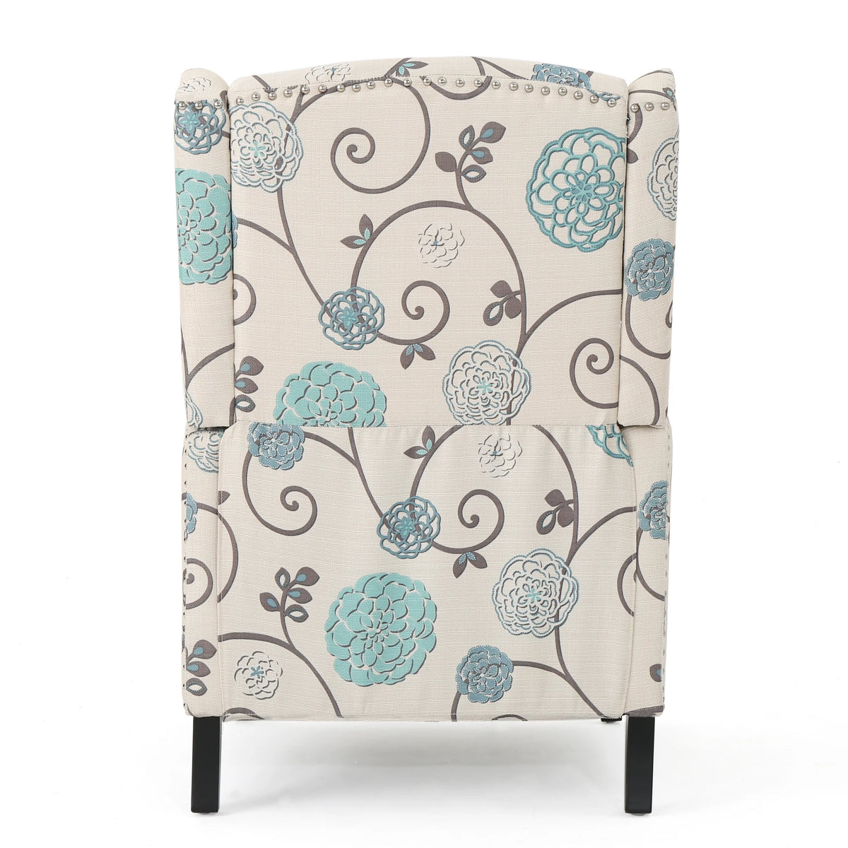 White and Blue Fabric Wing Back Recliner F37784