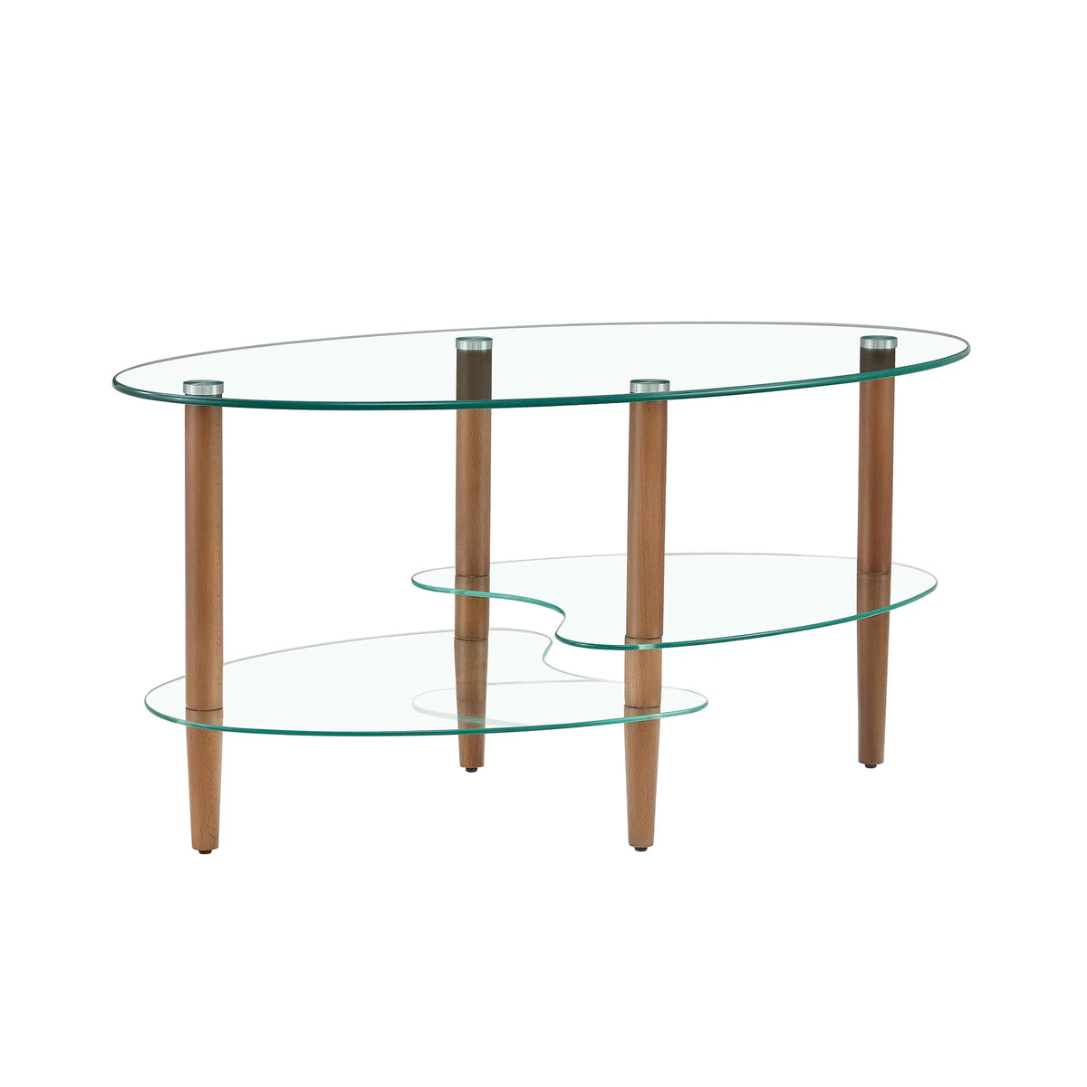 Oval Glass Coffee Table with Oak Wood Legs S969093