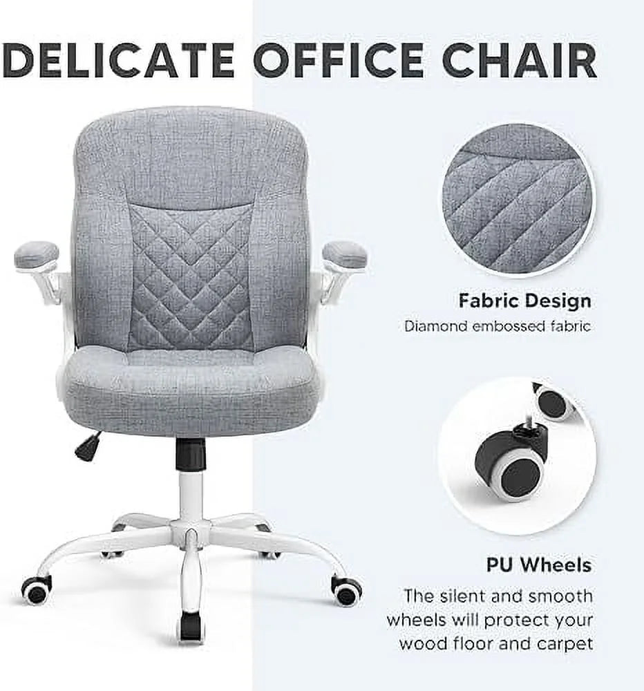Grey Linen Office Chair with Wheels H951