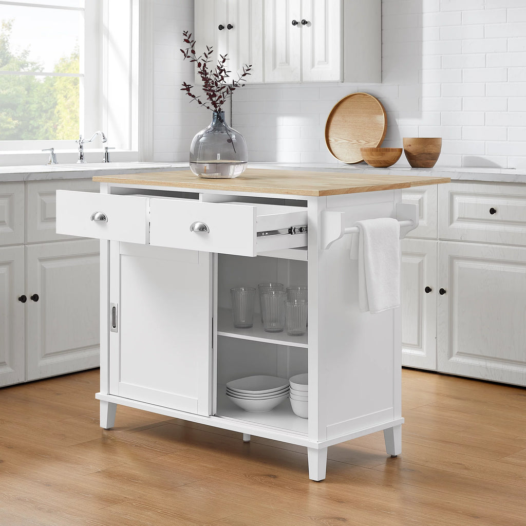 Drop Leaf Kitchen Island White Natural B84132