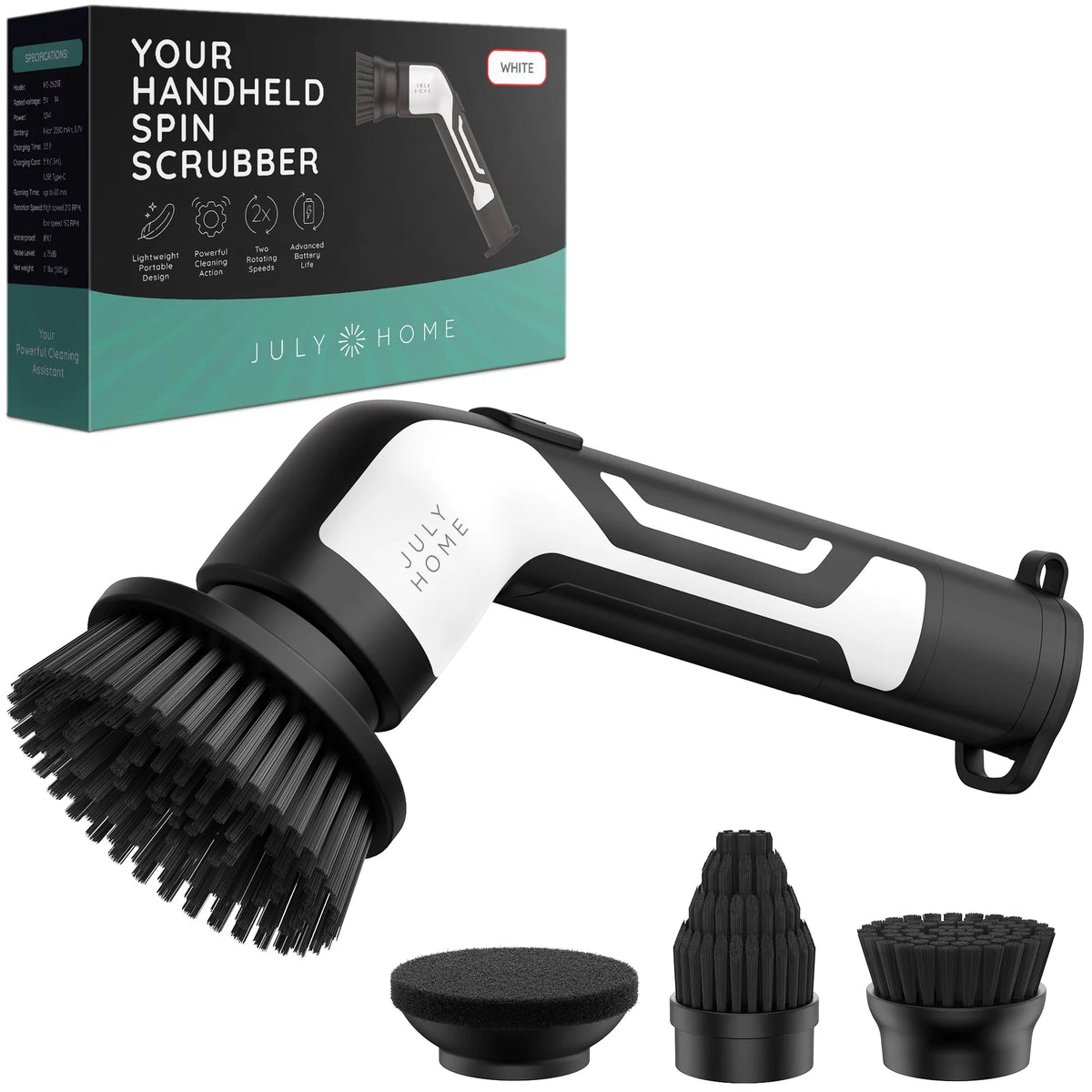 Cordless Handheld Electric Spin Scrubber with 3 Brush Heads S1597