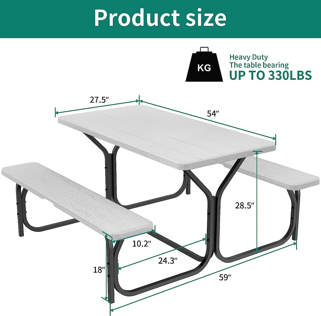Light Gray Heavy-Duty Outdoor Picnic Table Set R767168
