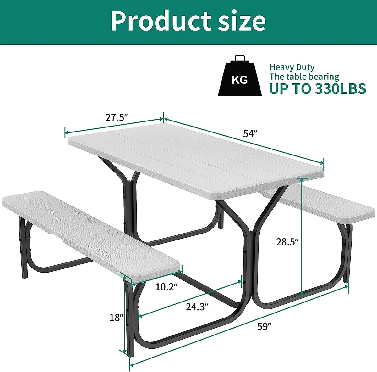 Light Gray Heavy-Duty Outdoor Picnic Table Set R767168