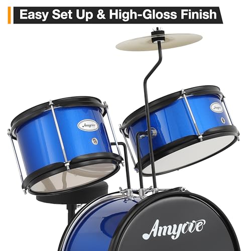 Black 3 Piece Kids Drum Set with Cymbal, Drumsticks, Pedal, Throne Stool H885
